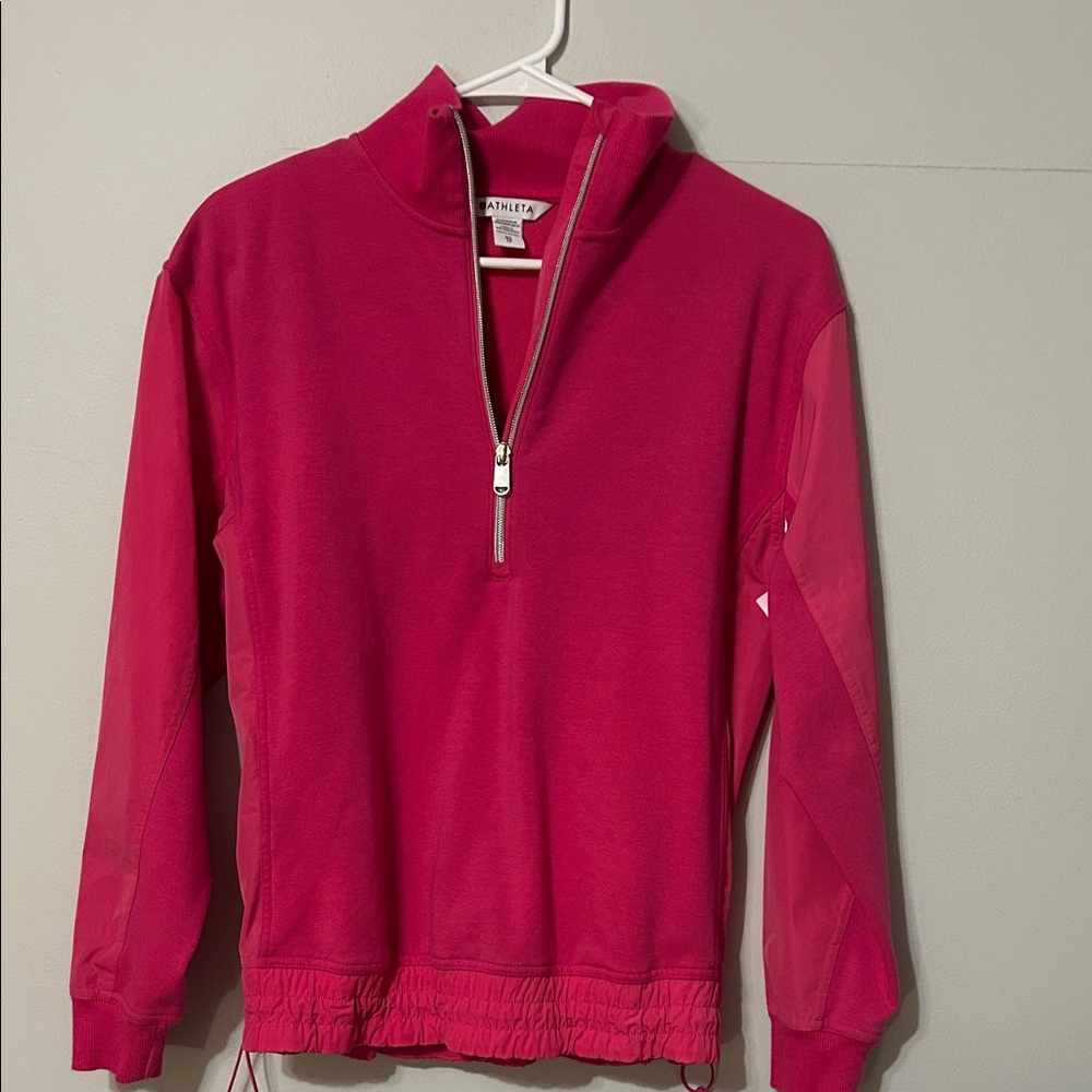 Athleta Vibrant Pink Quarter-Zip Top. Two types of fabric  XS. EUC.